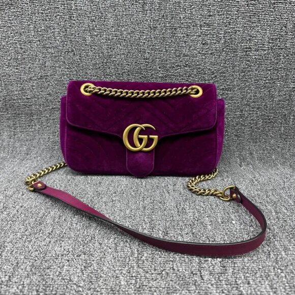 GUCCI GG Marmont Flap Purple Velvet Shoulder Bag 699-030625 - Picture 2 of 16